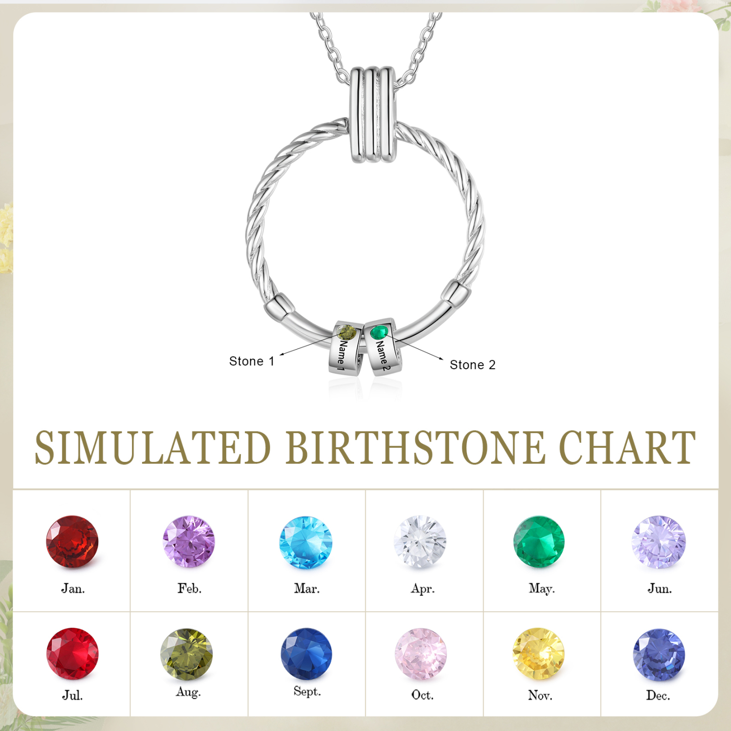 2 Names - Personalised Round Pendant Necklace Customized Name Gift for Her