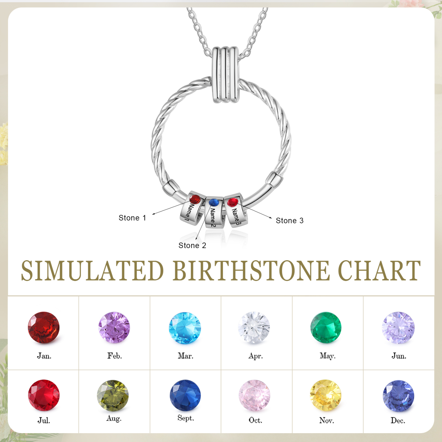 3 Names - Personalised Round Pendant Necklace Customized Name Gift for Her