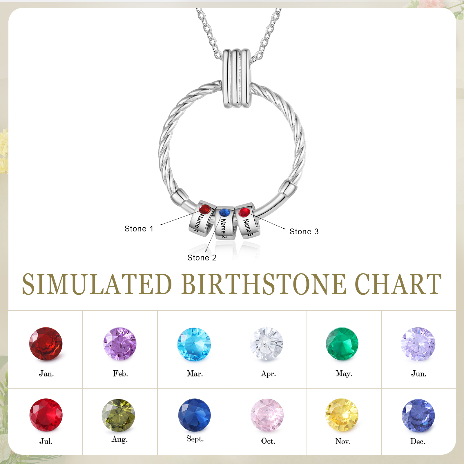 3 Names - Personalised Round Pendant Necklace Customized Name Gift for Her