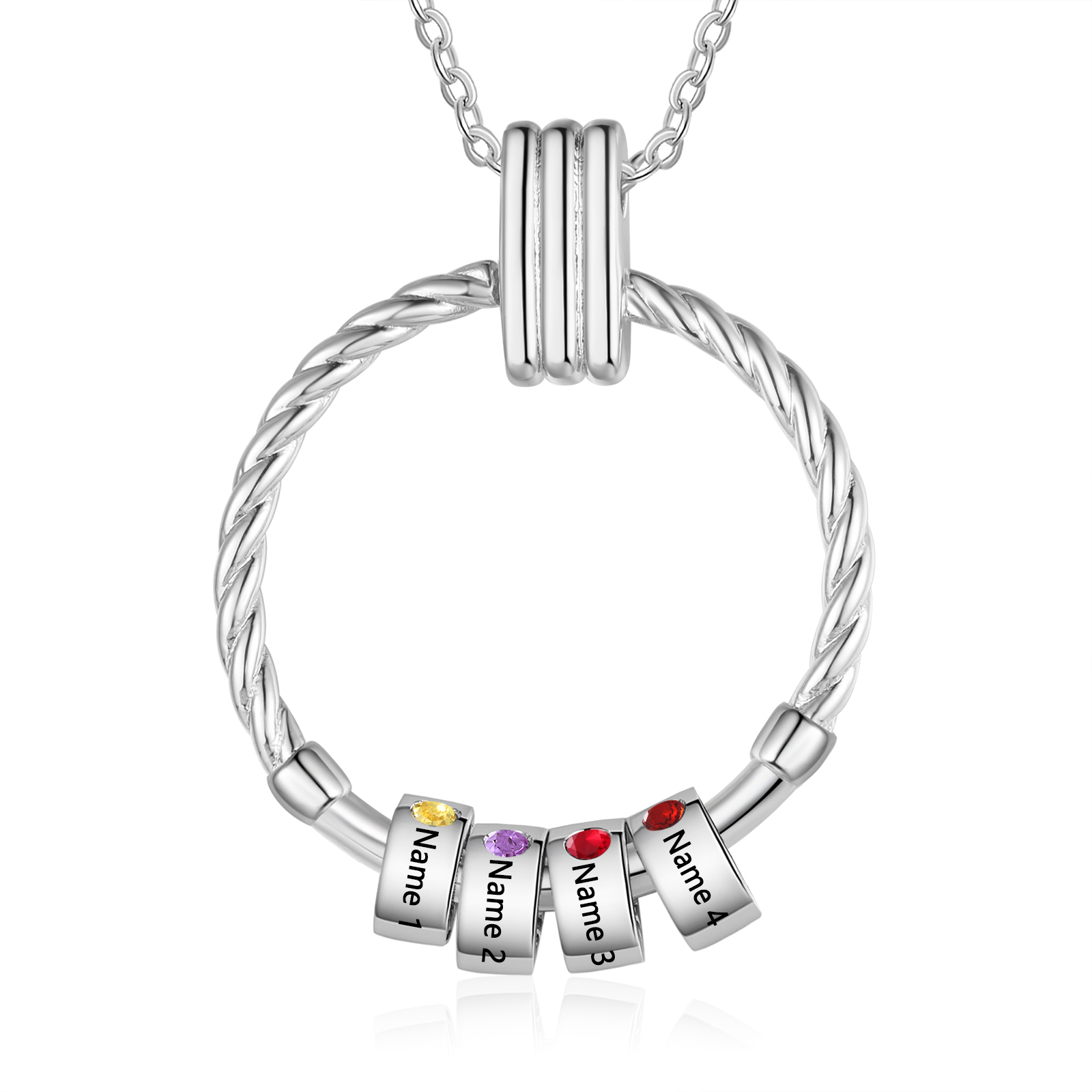 4 Names - Personalised Round Pendant Necklace Customized Name Gift for Her