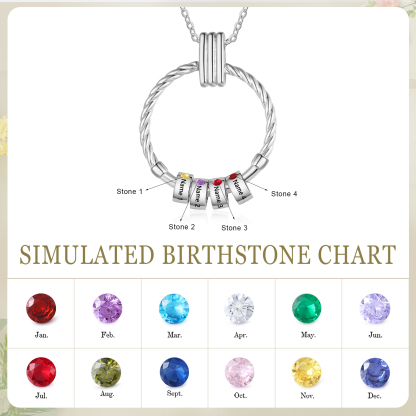 4 Names - Personalised Round Pendant Necklace Customized Name Gift for Her