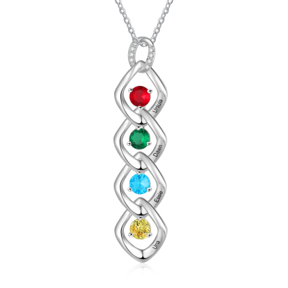 4 Names - Personalized Birthstone Necklace With Name Engraved For A Special Gift For Her