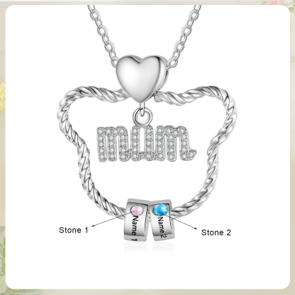 2 Names Personalized Cat Head Shape Necklace Custom Birthstone Necklace Gift for Mum