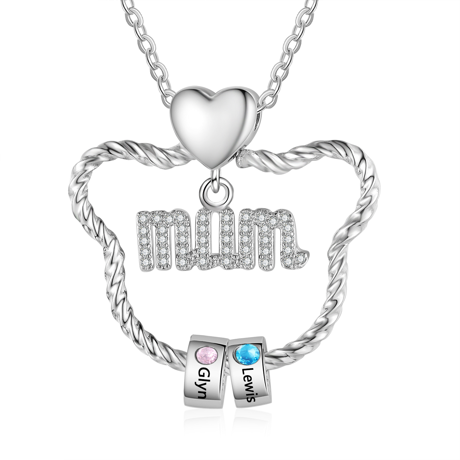 2 Names Personalized Cat Head Shape Necklace Custom Birthstone Necklace Gift for Mum