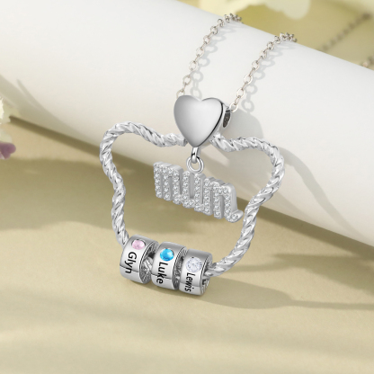 3 Names Personalized Cat Head Shape Necklace Custom Birthstone Necklace Gift for Mum