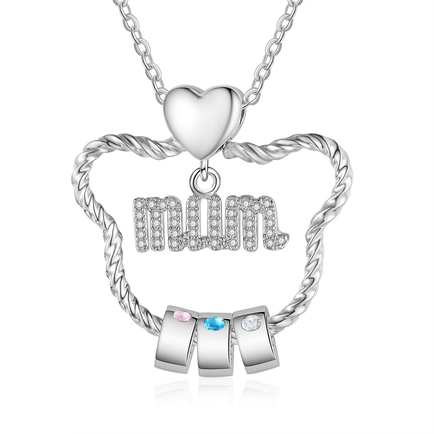 3 Names Personalized Cat Head Shape Necklace Custom Birthstone Necklace Gift for Mum