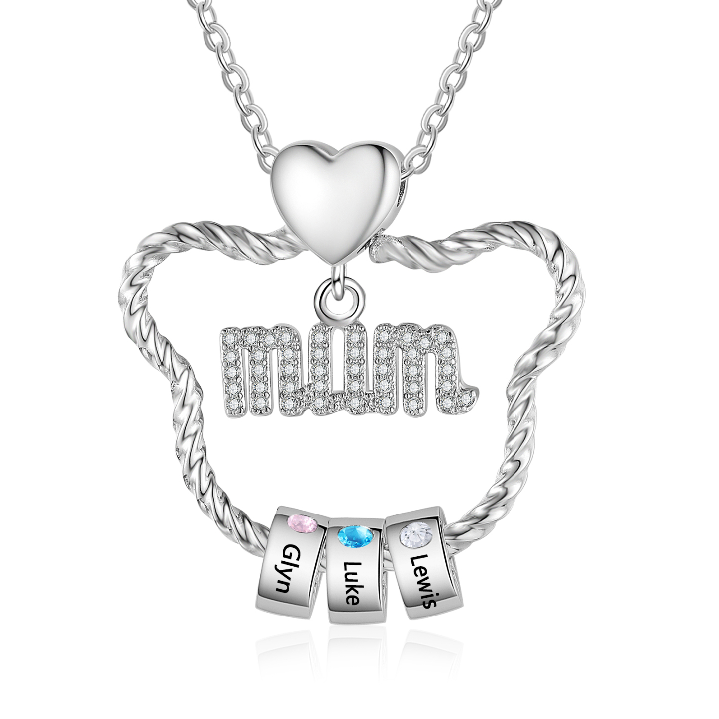 3 Names Personalized Cat Head Shape Necklace Custom Birthstone Necklace Gift for Mum