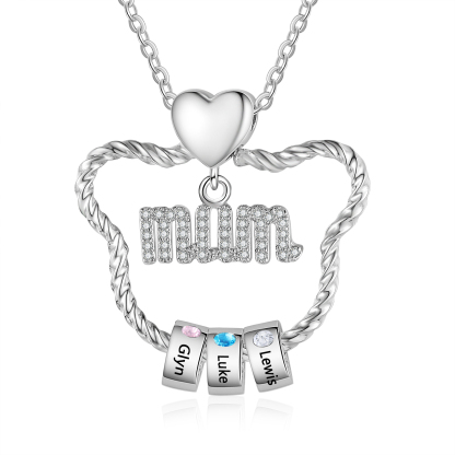 3 Names Personalized Cat Head Shape Necklace Custom Birthstone Necklace Gift for Mum