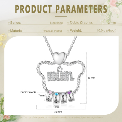 4 Names Personalized Cat Head Shape Necklace Custom Birthstone Necklace Gift for Mum