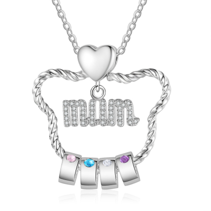 4 Names Personalized Cat Head Shape Necklace Custom Birthstone Necklace Gift for Mum