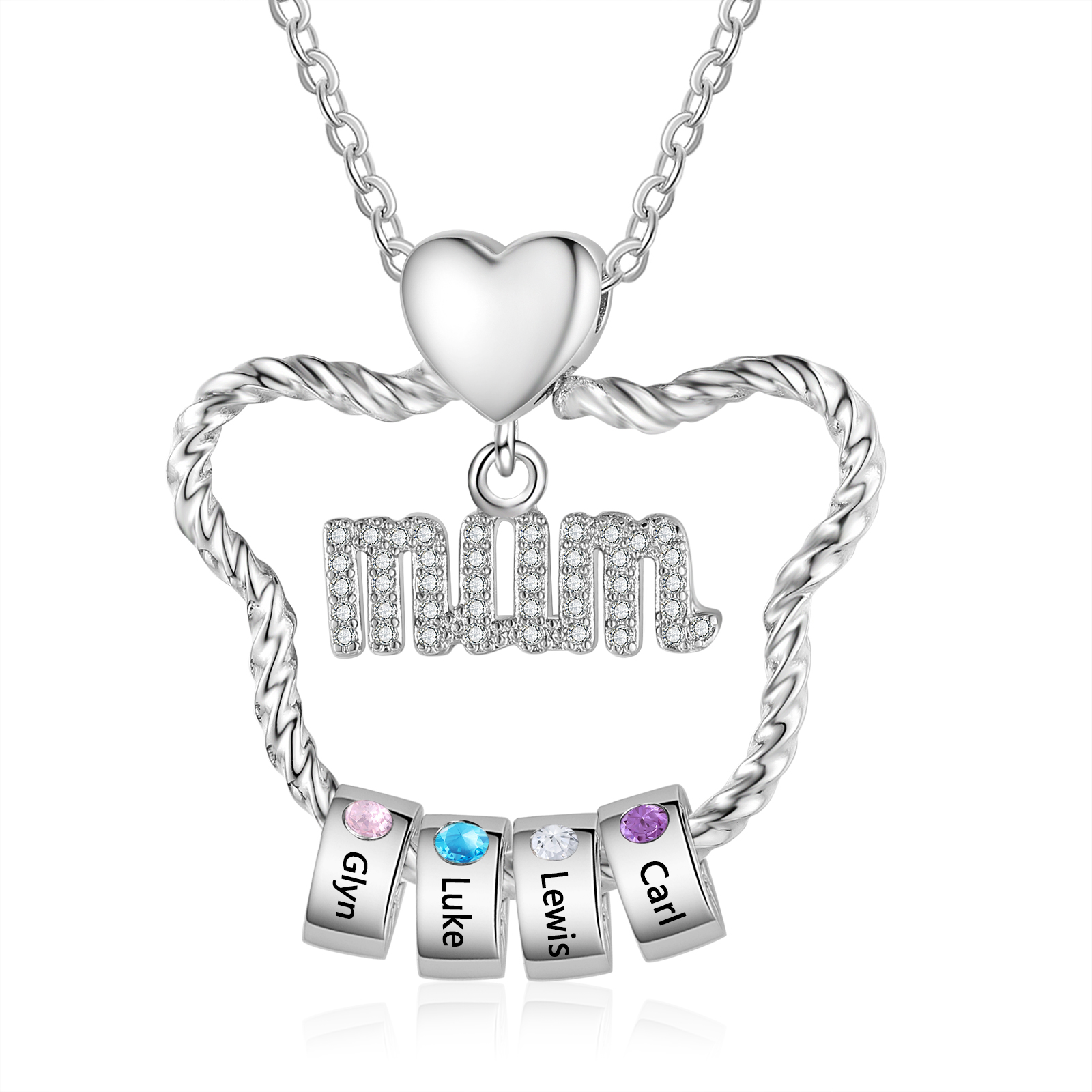 4 Names Personalized Cat Head Shape Necklace Custom Birthstone Necklace Gift for Mum