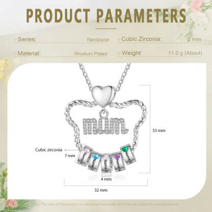 5 Names Personalized Cat Head Shape Necklace Custom Birthstone Necklace Gift for Mum