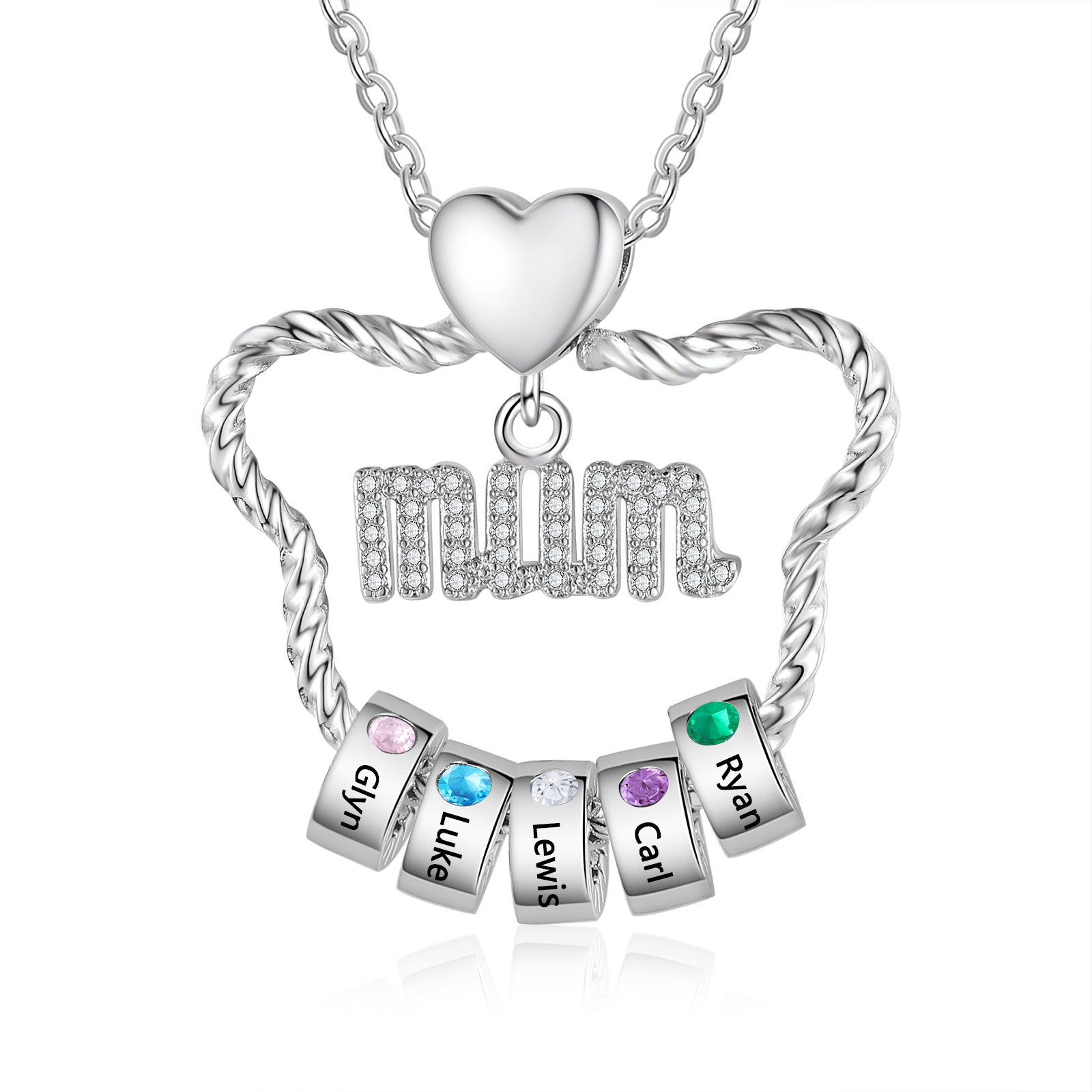 5 Names Personalized Cat Head Shape Necklace Custom Birthstone Necklace Gift for Mum