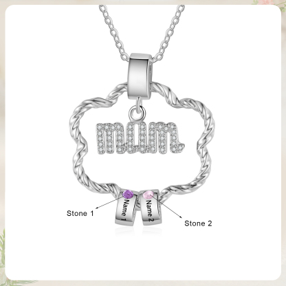 2 Name Personalized Flower Necklace With 2 Birthstone Pendants Engraved With Names Gift For Mum