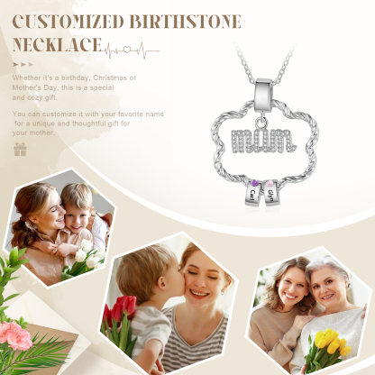 2 Name Personalized Flower Necklace With 2 Birthstone Pendants Engraved With Names Gift For Mum