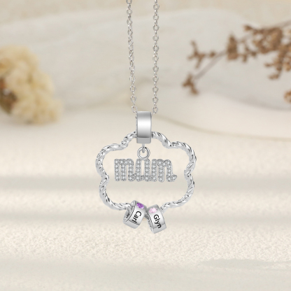 2 Name Personalized Flower Necklace With 2 Birthstone Pendants Engraved With Names Gift For Mum