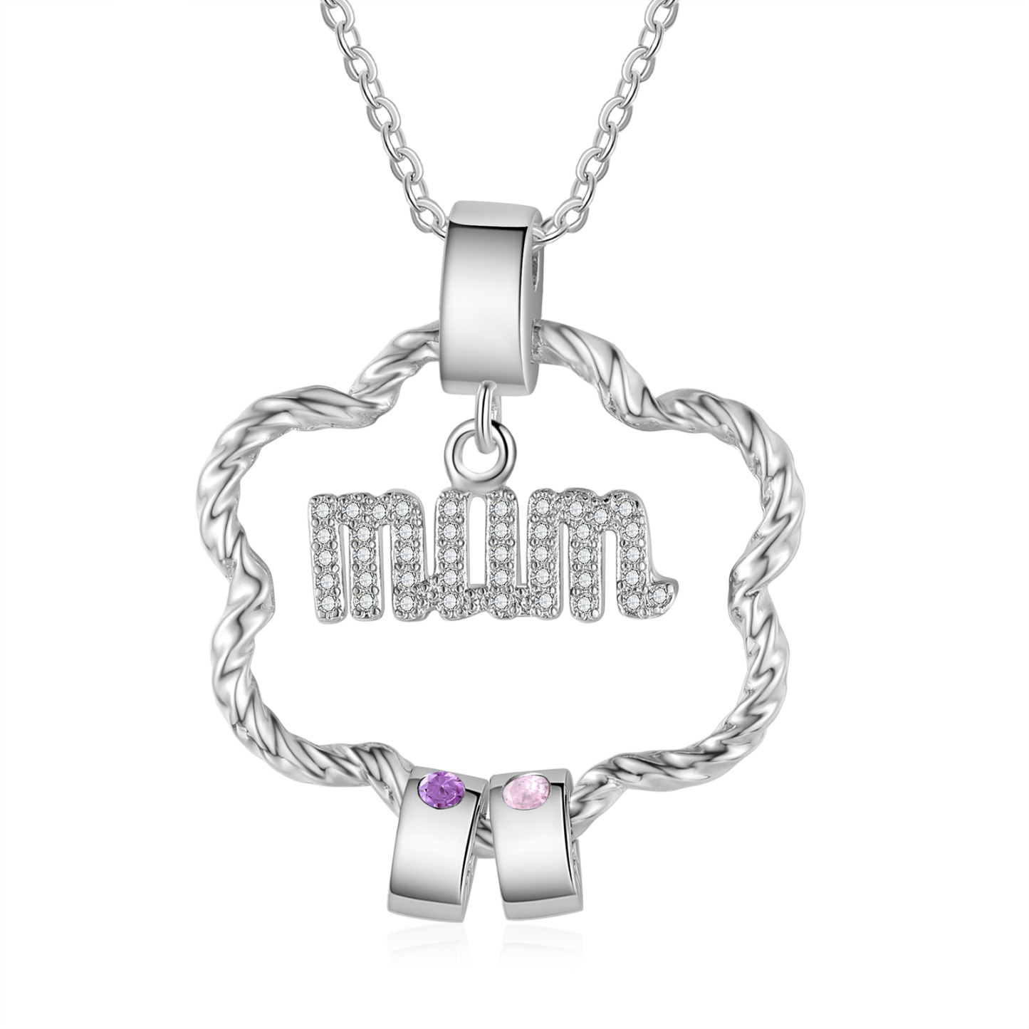2 Name Personalized Flower Necklace With 2 Birthstone Pendants Engraved With Names Gift For Mum