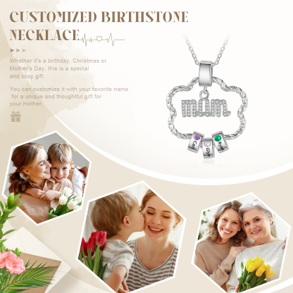 3 Name Personalized Flower Necklace With 3 Birthstone Pendants Engraved With Names Gift For Mum