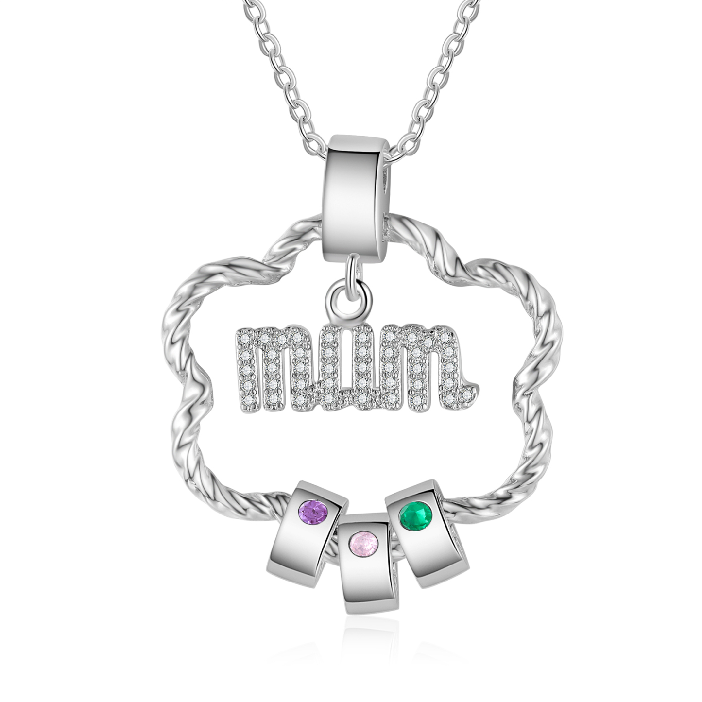 3 Name Personalized Flower Necklace With 3 Birthstone Pendants Engraved With Names Gift For Mum