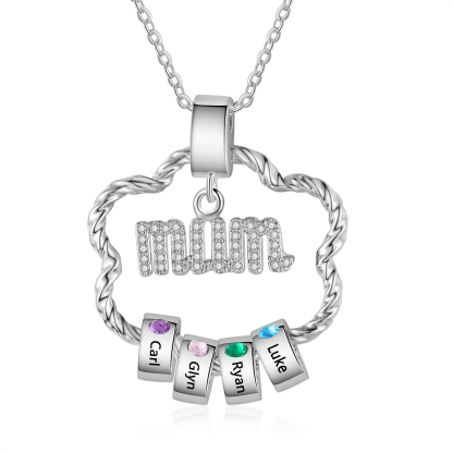Personalized Circle Necklace With 2 Birthstones Pendant Engraved Names Gift For Mum