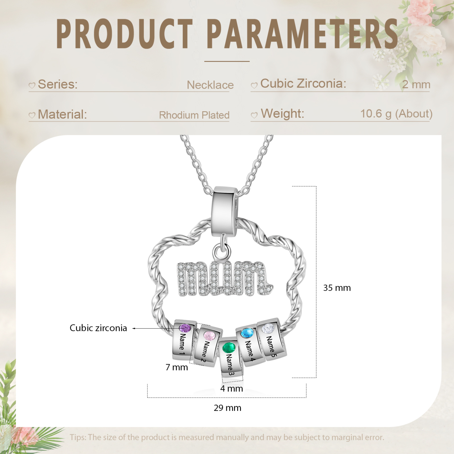 5 Name Personalized Flower Necklace With 5 Birthstone Pendants Engraved With Names Gift For Mum