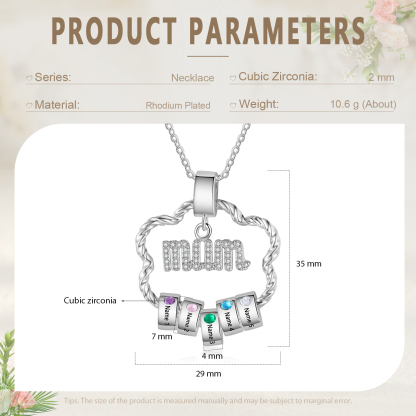 5 Name Personalized Flower Necklace With 5 Birthstone Pendants Engraved With Names Gift For Mum