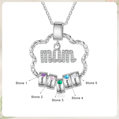5 Name Personalized Flower Necklace With 5 Birthstone Pendants Engraved With Names Gift For Mum