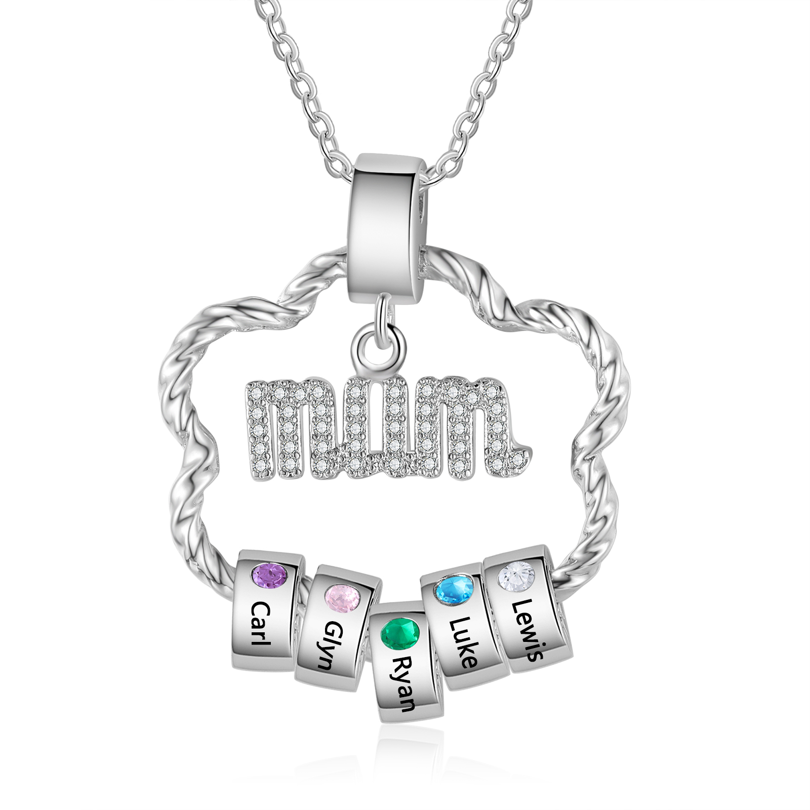 5 Name Personalized Flower Necklace With 5 Birthstone Pendants Engraved With Names Gift For Mum