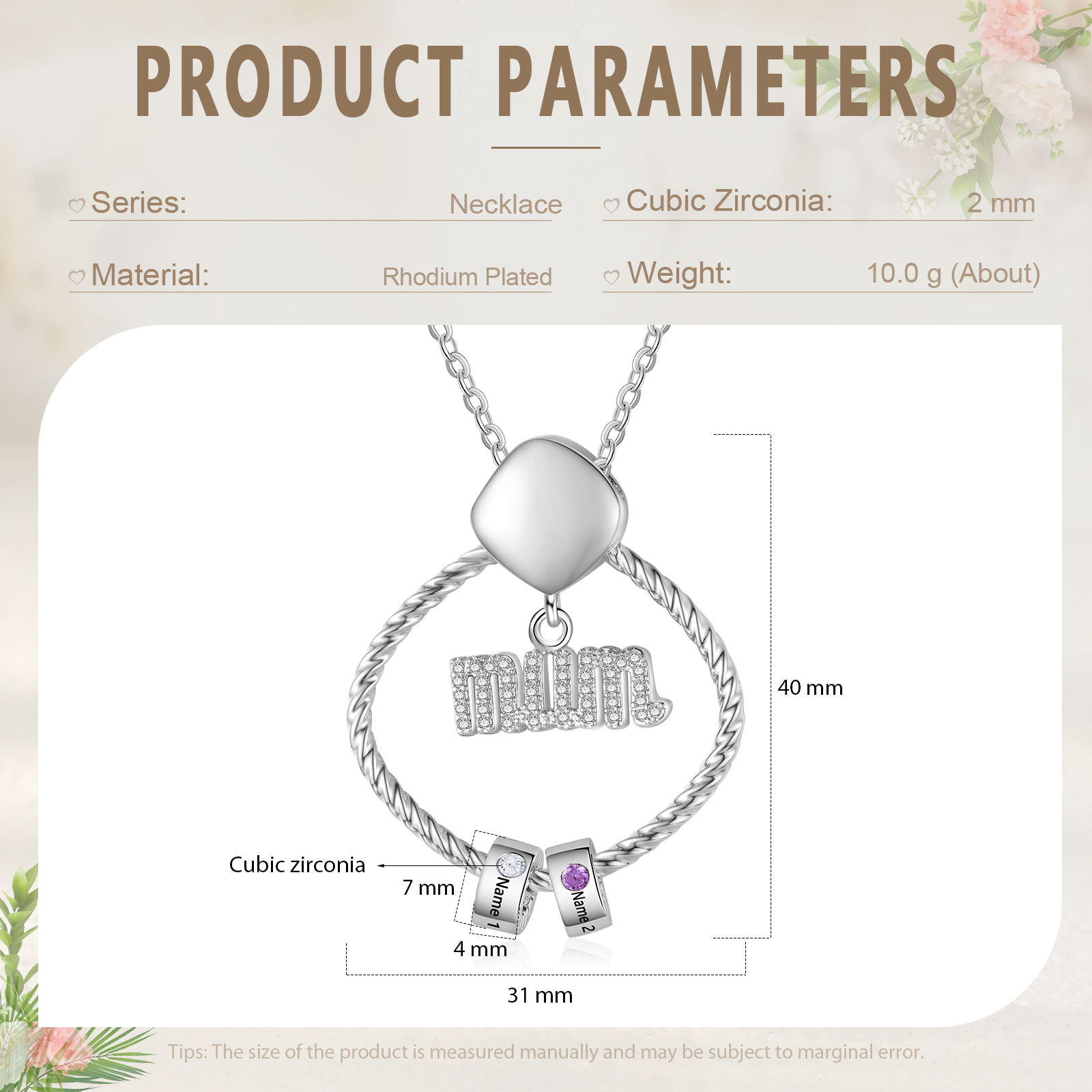 2 Names - Personalized Birthstone Necklace with 2 Birthstone Pendants Engraved with Names Gift for Mum