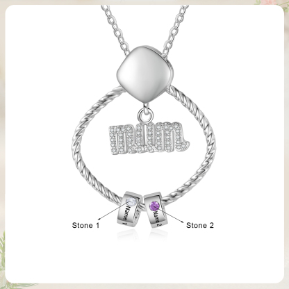 2 Names - Personalized Birthstone Necklace with 2 Birthstone Pendants Engraved with Names Gift for Mum
