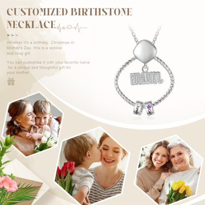 2 Names - Personalized Birthstone Necklace with 2 Birthstone Pendants Engraved with Names Gift for Mum