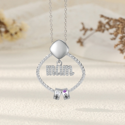 2 Names - Personalized Birthstone Necklace with 2 Birthstone Pendants Engraved with Names Gift for Mum