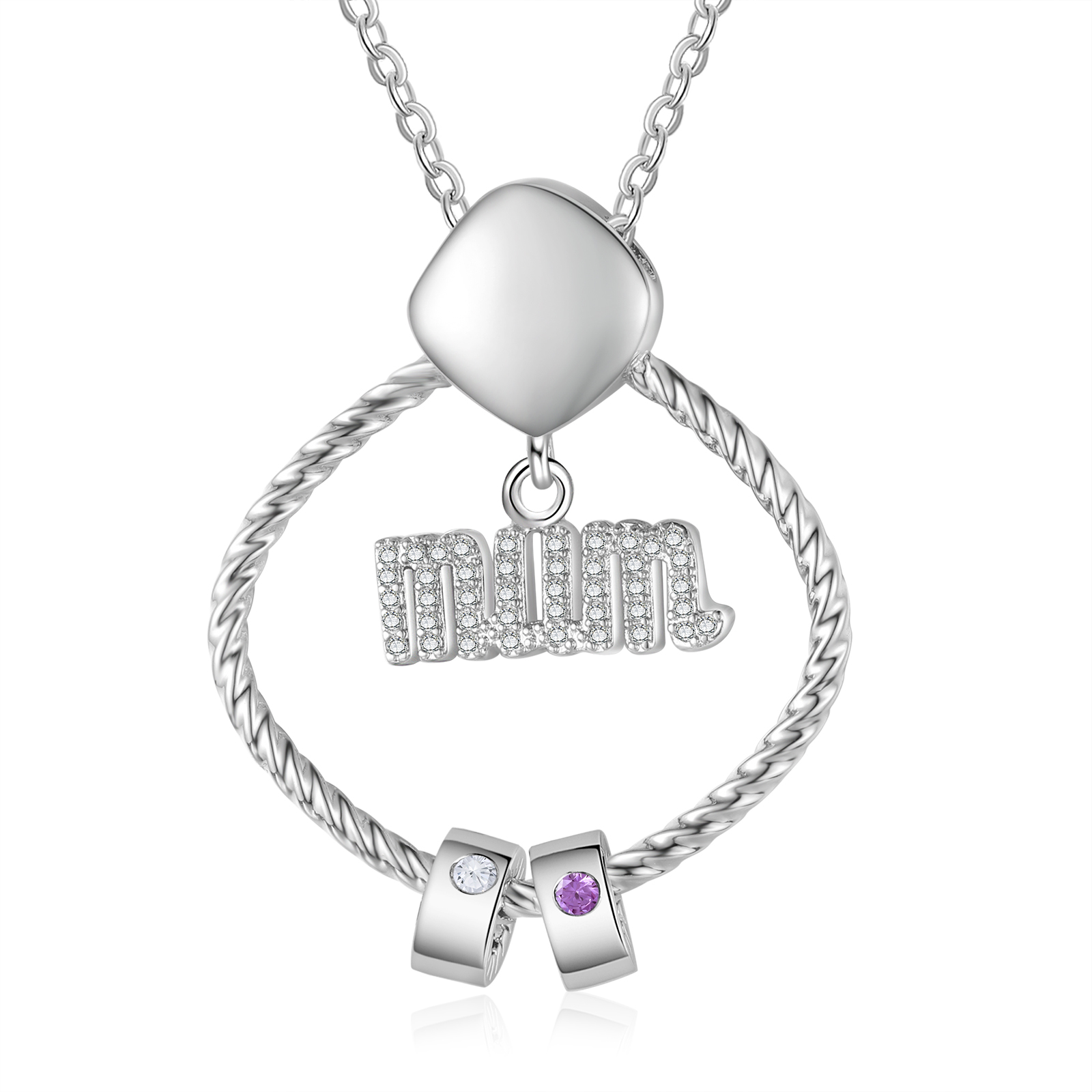 2 Names - Personalized Birthstone Necklace with 2 Birthstone Pendants Engraved with Names Gift for Mum