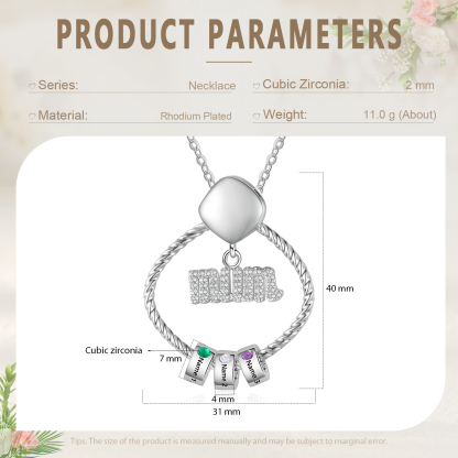 3 Names - Personalized Birthstone Necklace with 3 Birthstone Pendants Engraved with Names Gift for Mum