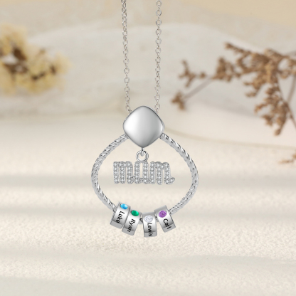 4 Names - Personalized Birthstone Necklace with 4 Birthstone Pendants Engraved with Names Gift for Mum