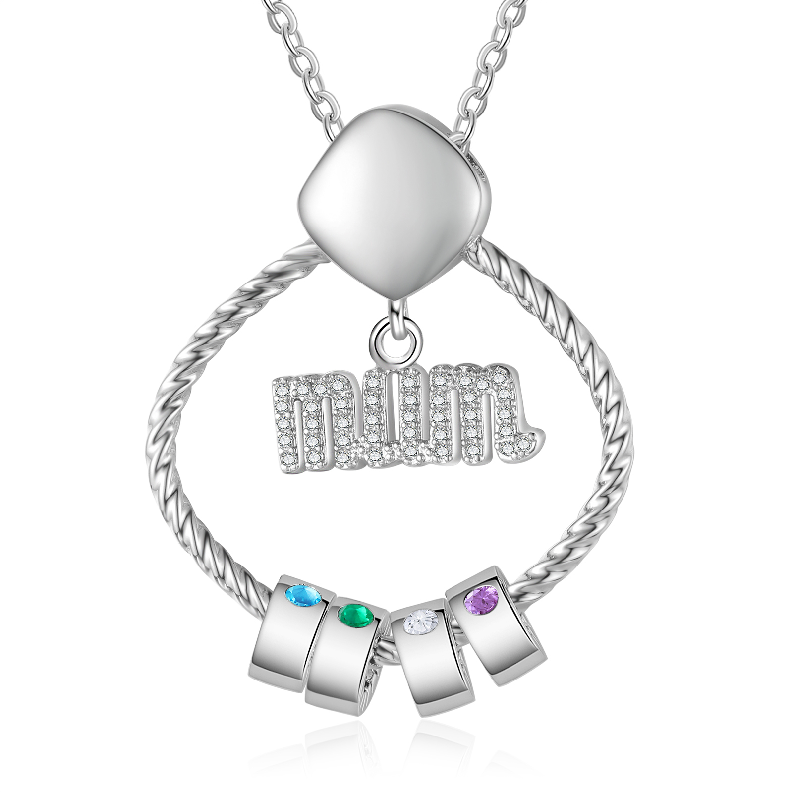 4 Names - Personalized Birthstone Necklace with 4 Birthstone Pendants Engraved with Names Gift for Mum