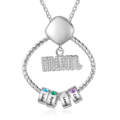 Personalized Circle Necklace With 2 Birthstones Pendant Engraved Names Gift For Mum