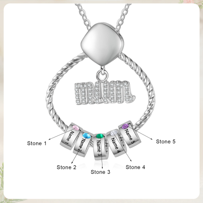 5 Names - Personalized Birthstone Necklace with 5 Birthstone Pendants Engraved with Names Gift for Mum