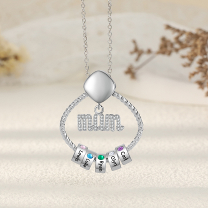 5 Names - Personalized Birthstone Necklace with 5 Birthstone Pendants Engraved with Names Gift for Mum