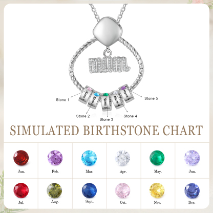5 Names - Personalized Birthstone Necklace with 5 Birthstone Pendants Engraved with Names Gift for Mum
