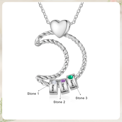 3 Names - Personalized Moon Pendant Necklace Custom Birthstones & Names Necklace Gift for Her