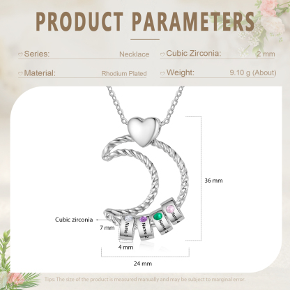 4 Names - Personalized Moon Pendant Necklace Custom Birthstones & Names Necklace Gift for Her