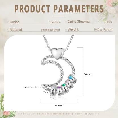 5 Names - Personalized Moon Pendant Necklace Custom Birthstones & Names Necklace Gift for Her