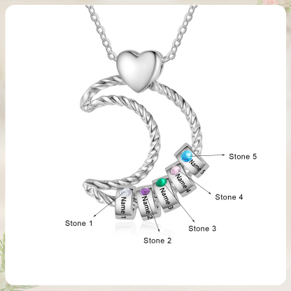 5 Names - Personalized Moon Pendant Necklace Custom Birthstones & Names Necklace Gift for Her