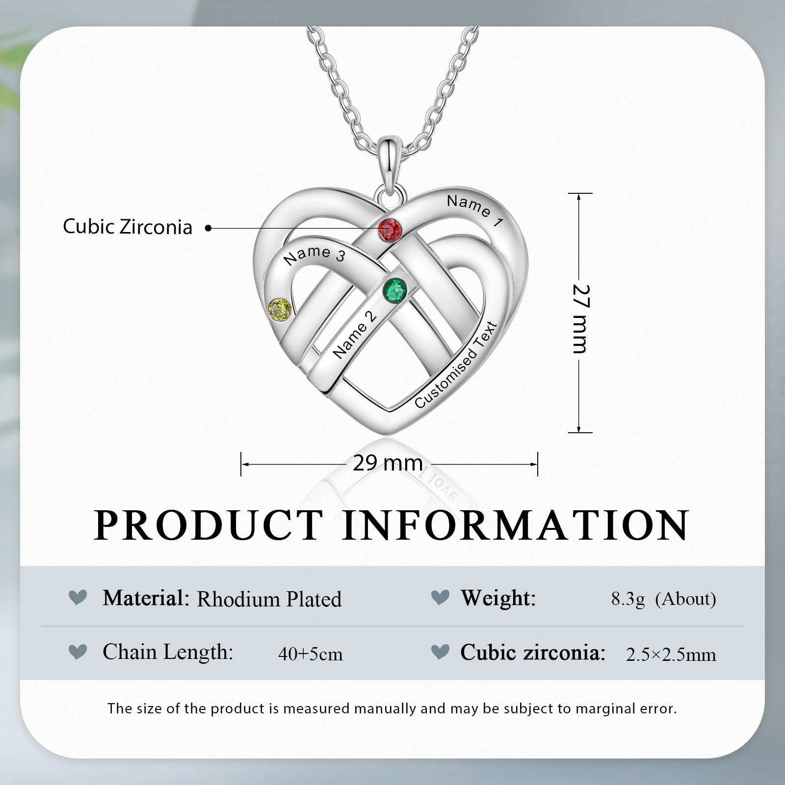 3 Names - Personalized Double Layer Heart Necklace with Custom Name and Birthstone, The Perfect Delicate Gift for Her