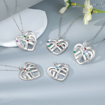 3 Names - Personalized Double Layer Heart Necklace with Custom Name and Birthstone, The Perfect Delicate Gift for Her