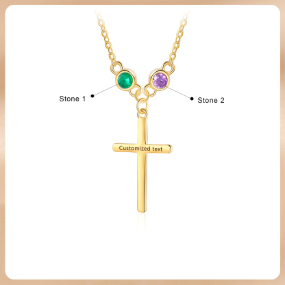 2 Birthstones - Beautiful Necklace Personalised with Text and Birthstones, Gift for Her