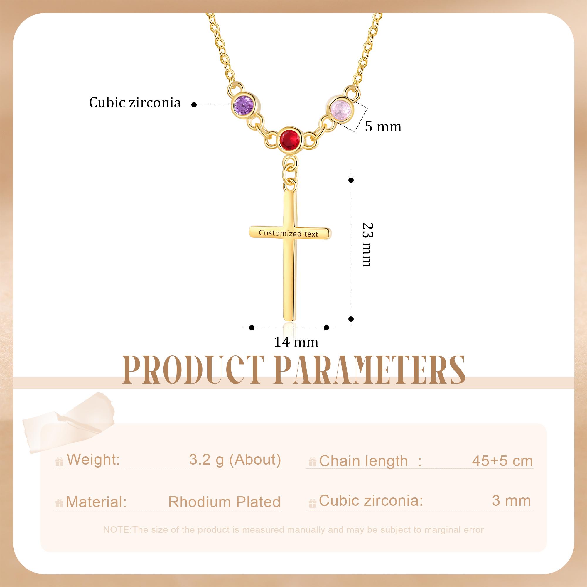 3 Birthstones - Beautiful Necklace Personalised with Text and Birthstones, Gift for Her