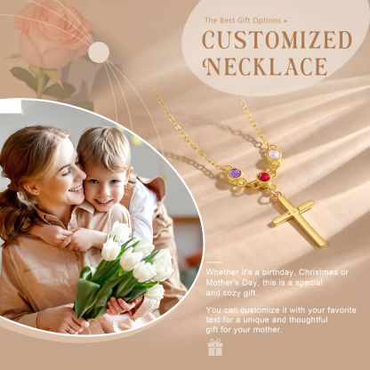 3 Birthstones - Beautiful Necklace Personalised with Text and Birthstones, Gift for Her