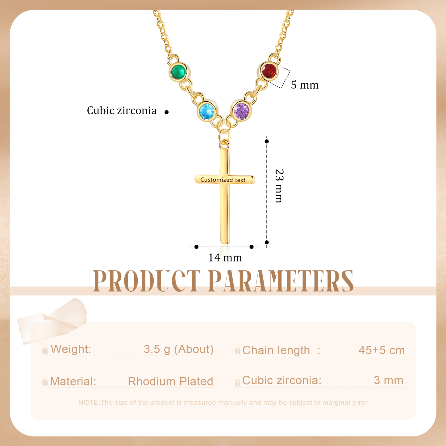 4 Birthstones - Beautiful Necklace Personalised with Text and Birthstones, Gift for Her